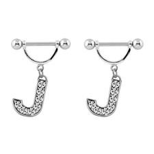 2Pcs 14GA Stainless Steel Nipple Rings Name Initial Letter Nipple Barbell for