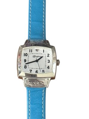 Brighton Orchard Watch- square face- turquoise leather band- heart 12-etching