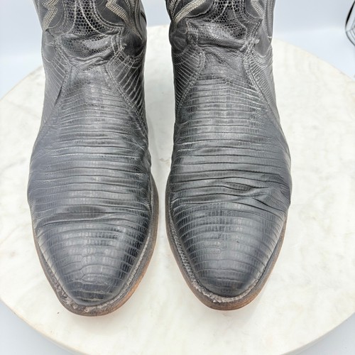 Tony Lama Mens 9.5D Black Leather Boots Lizard Western Cowboy Almond Toe 27873 - Bild 7 von 12
