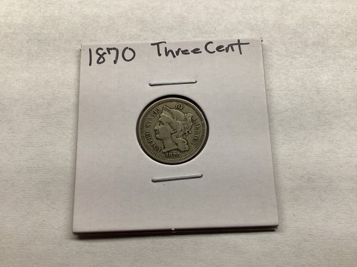 1870-Three Cent Nickel U.S. Coin from Philadelphia Mint-VF-032425-12