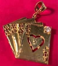 14KT GOLD PLATED GAMBLING 4 ACES WITH CZ CHARM PENDANT-4810, USA SELLER