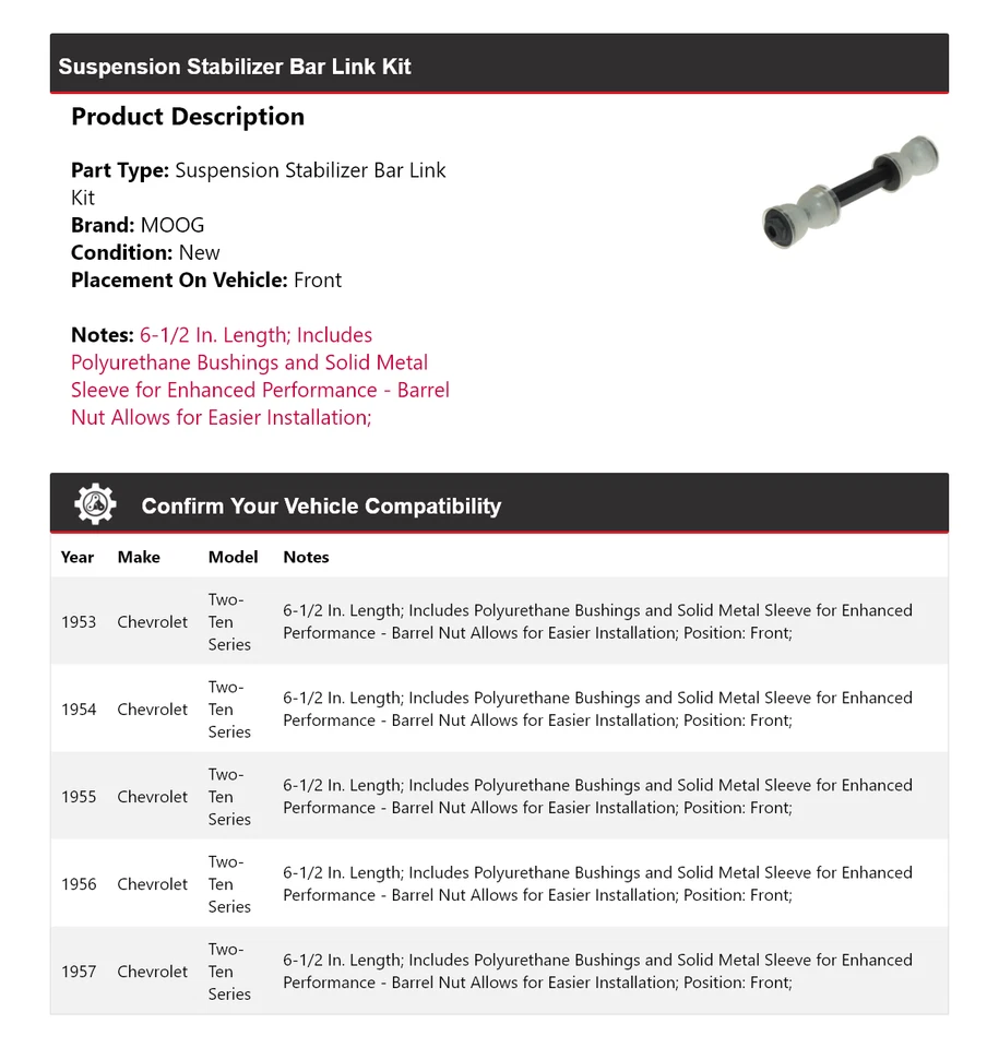 Kit de enlace de barra estabilizadora de suspensión serie Two-Ten 1953-1957 MOOG Foto 2 de 4