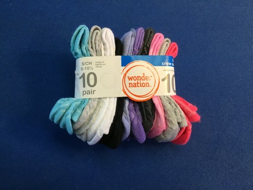 Girls' no show socks (Wonder Nation) girls' size S, M or L, multi-colors, 10 pk - Picture 37 of 40