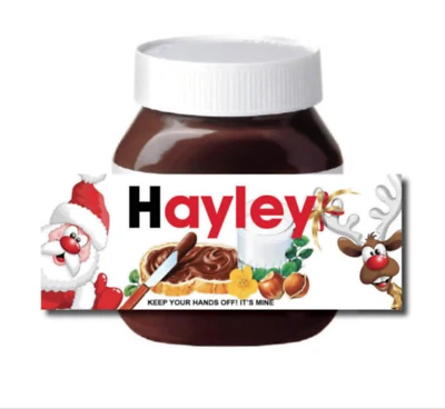 Personalised Nutella Christmas Chocolate Secret Santa Jar Sticker Wrapper Label
