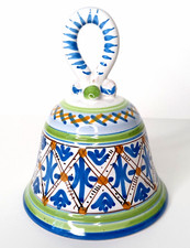 Vintage Deruta Italian Pottery Bell Floral Hand Painted Signed Blue Green 1960s
