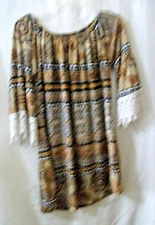 WIN WIN half sleeve lace tunic size large bohemian style brown