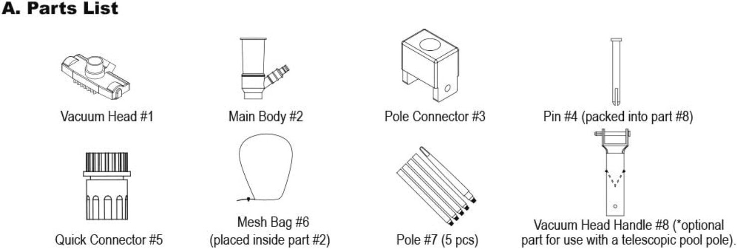 Water Pressure Powered Pool Jet Vacuum with 6 Adjustable Poles - Easy Assembly