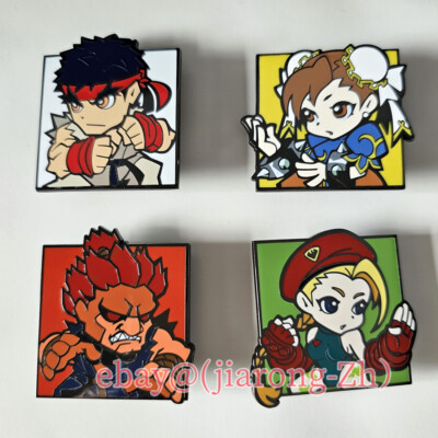 4 pcs set Street Fighter Chun-Li Gouki Ryu Cammy White Pin Metal lapel Badge