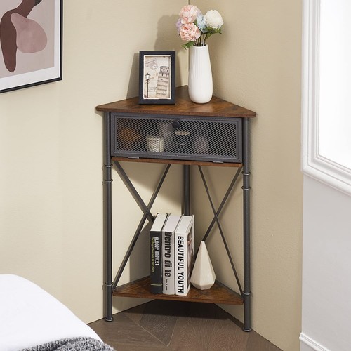 VECELO 3 tier Corner Table/Cabinet with Flip Door and Storage Shelves Free-St...