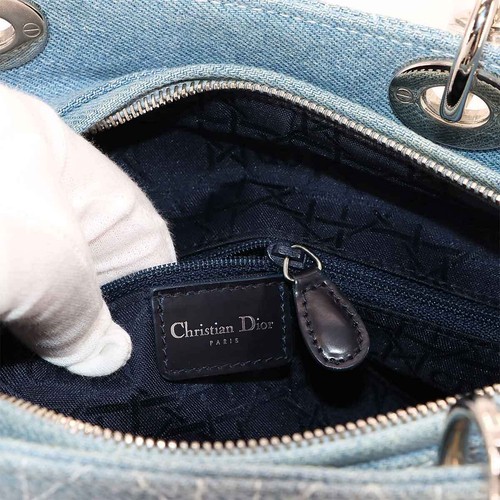 Christian Dior Lady Dior Large Hand Shoulder Bag Denim Blue Purse 90277546 - Picture 8 of 11
