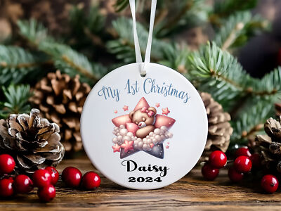 My First Christmas Sleeping Pink Teddybär Baumschmuck Acryl Buable Geschenkanhänger