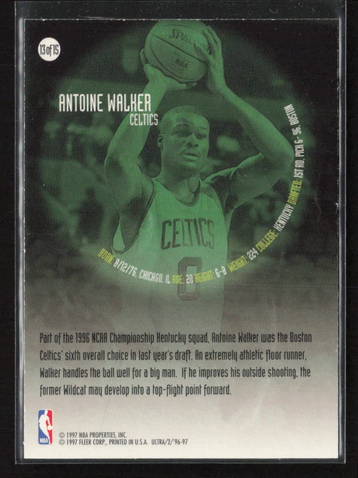 1996-97 Ultra #13 Antoine Walker All-Rookie Boston Celtics (I) - Image 2 of 2