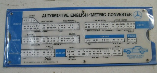 MERCEDES-BENZ Automotive English/Metric Converter 1974 Slide Chart | eBay