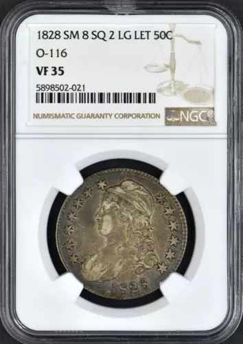 1828 SM 8 SQ LG LET 50C O-116 VF35 Remodeled Portrait and Eagle NGC Coingiants