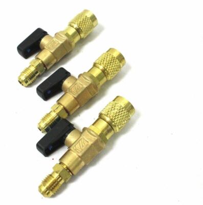 3pc HVAC A/C Straight SHUT-OFF  Ball Valve Adapter For R134a R22 R12 R410a 1/4''