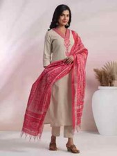 Indian Pakistani Designer Top Tunic Women Cotton Blend Kurti Pant Dupatta Set