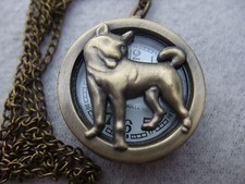 NEW Wolf Dog Antique Bronze Quartz Pocket Watch on Chain from Thailand