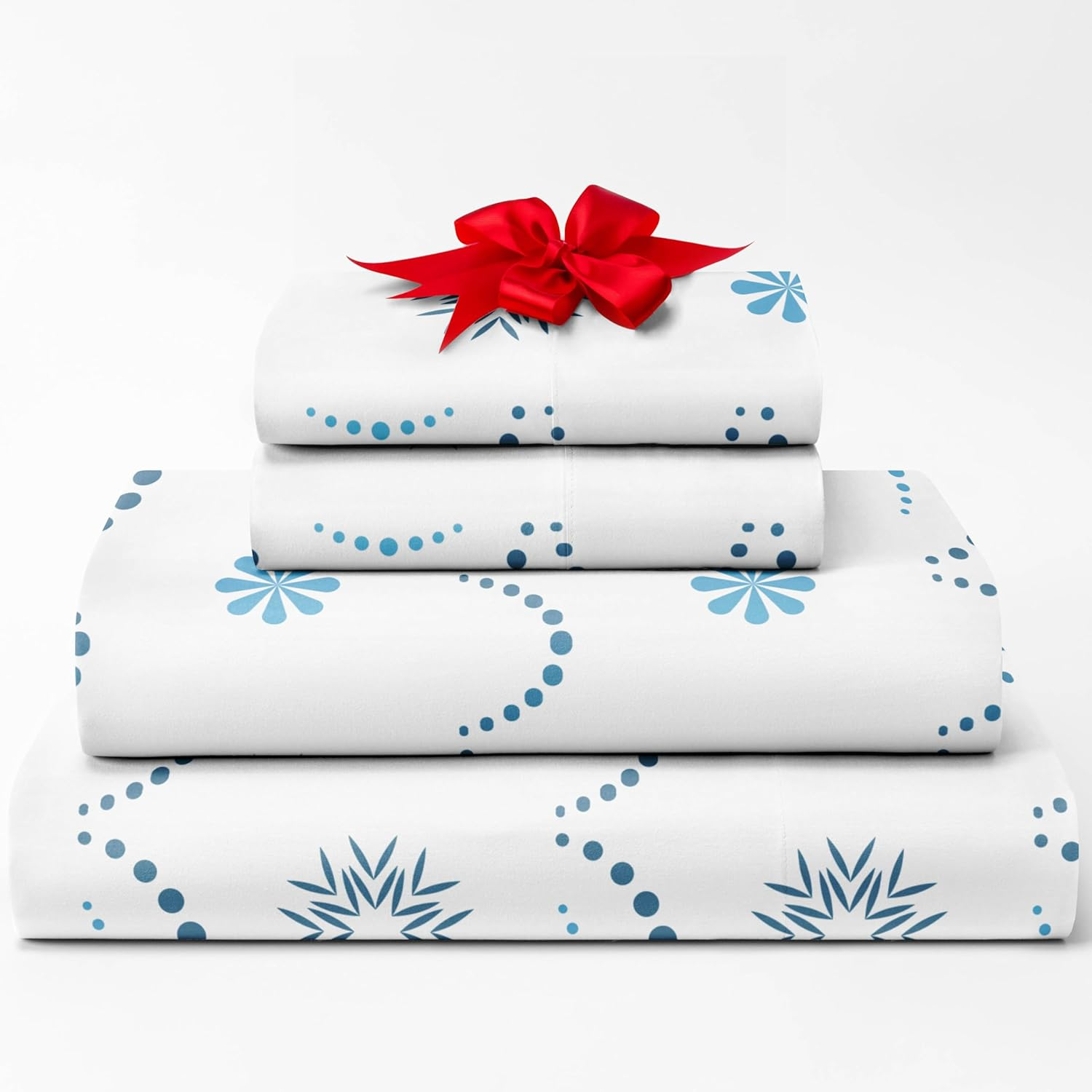Queen Christmas Snowburst Sheet Set - Holiday Xmas Pattern Linen Set - Deep Pock