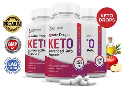 Keto Drops Keto ACV Pills 1275 MG Stronger Than Gummies Keto Support 3 Bottle