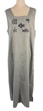 Blue J. Womens Sleeveless Linen Blend Maxi Dress Abstract Gray Buttons Boho Sz M