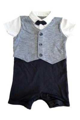 UNBRANDED (EX GEORGE) Baby Boy Waistcoat Suit Romper Mock Tuxedo Bow Tie Wedding Party Birthday Outfit