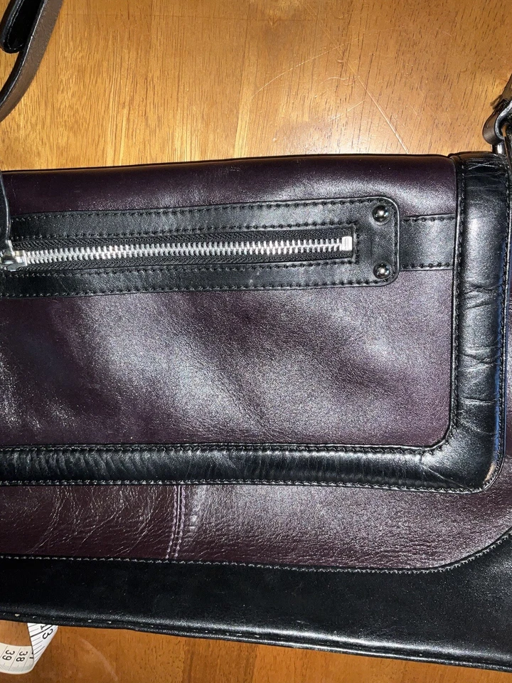 Bolso de hombro vintage LAURA ASHLEY de cuero púrpura y negro a lunares cartera preppy Foto 2 de 4