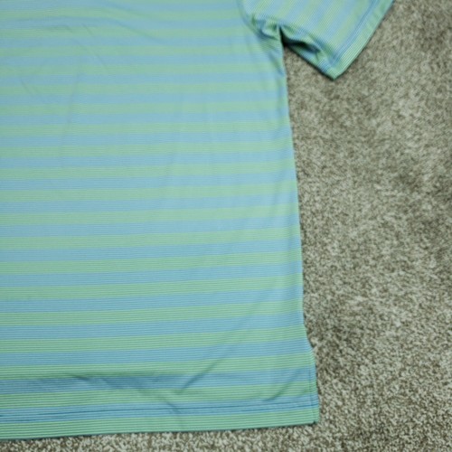 Peter Millar Polo Shirt Men Medium Blue Green Striped Bull Embroidered Logo EUC - Picture 13 of 18