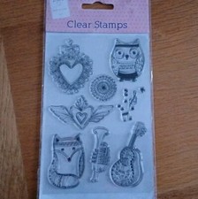 NEW Clear Stamps Set - Inc Heart, Owl, Fox, Music - Crafts, Cardmaking Etc