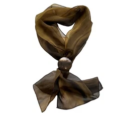 Vintage brown print rectangular scarf with matching clip approximate 40” X 11”