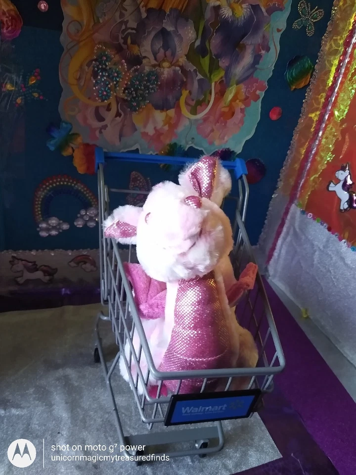 🦄Ganz / Webkinz "Whimsy Dragon" Pink Color Sparkly Pink Belly Feet HM156 Plush! - Image 3 of 4