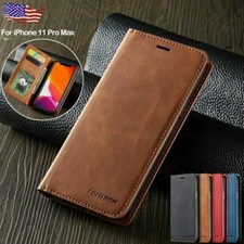 For iPhone 11 12 13 15 16 Pro Max XS XR Leather Magnetic Wallet Card Stand Case