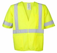 Yellow Safety Vest w/ Sleeve Hi Vis 2" Reflective Tape 3 Pocket ANSI Class 3