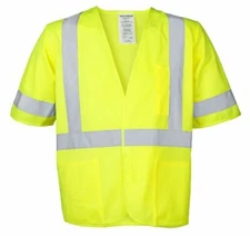 Yellow Safety Vest w/ Sleeve Hi Vis 2" Reflective Tape 3 Pocket ANSI Class 3 