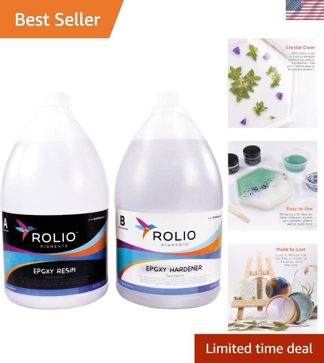 Epoxy Resin and Hardener 1 Gallon Kit Self Leveling Crystal Clear Gloss Finish