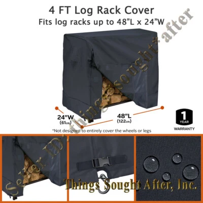4' Log Rack Cover for 48x24" Outdoor Patio Four Foot Firewood Storage - Black - Image 1 of 3