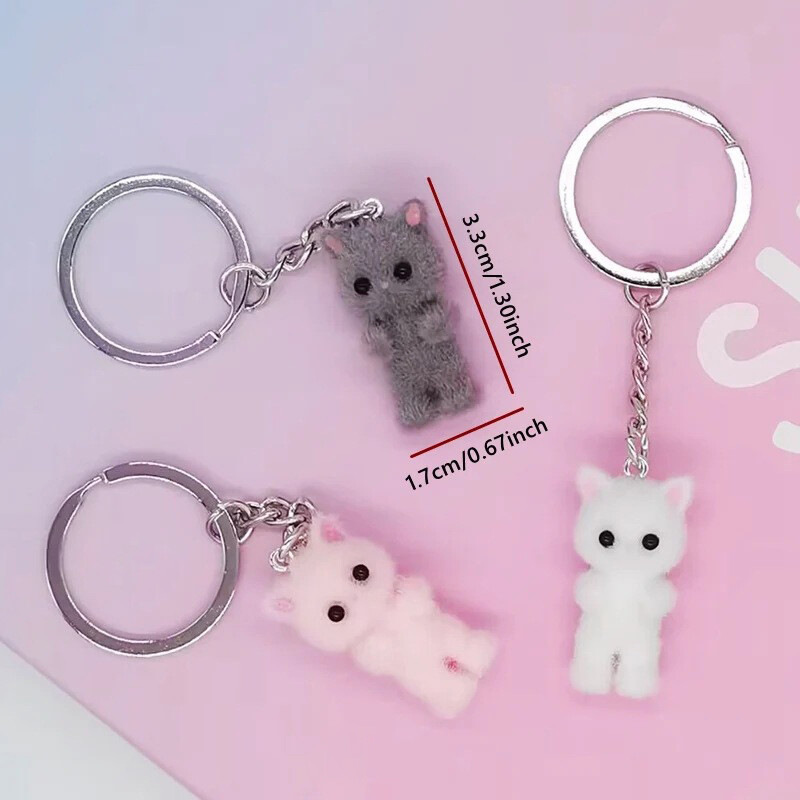 Cute Cartoon Cat Plush Keychain Flocking Cat Doll Keyring School Bag