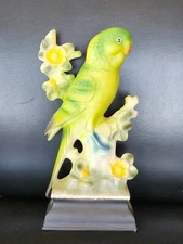 VINTAGE PARROT On A Branch Ceramic Statue 11in Tall