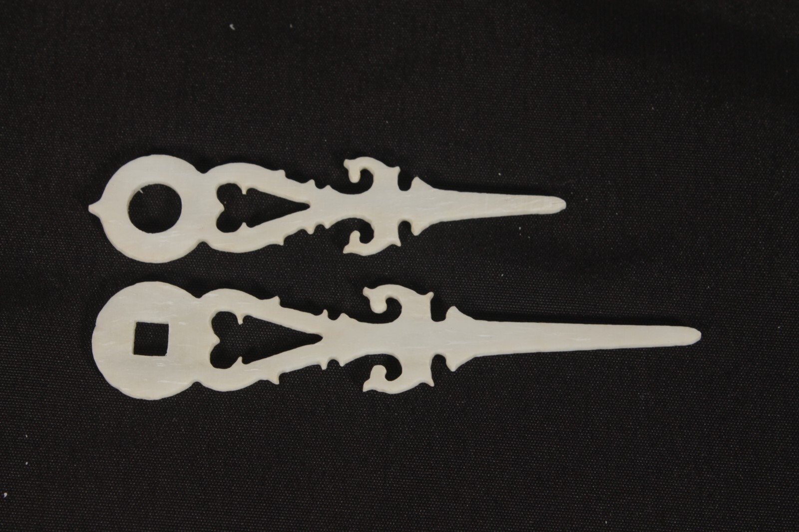 Pair of new real buffalo bone cuckoo clock hands. 64mm minute hand