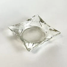 Ashtray Vintage Clear Glass Square Retro Barware Atomic MCM Art Deco
