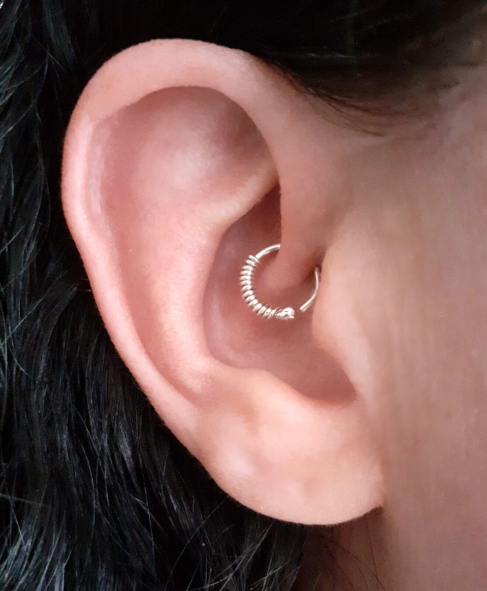 Conch sterling silver hoop earring for cartilage piercing wrapped