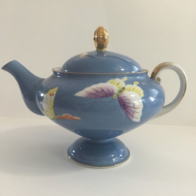 Vintage Hand Painted Nippon Blue Teapot with Butterflies eBay