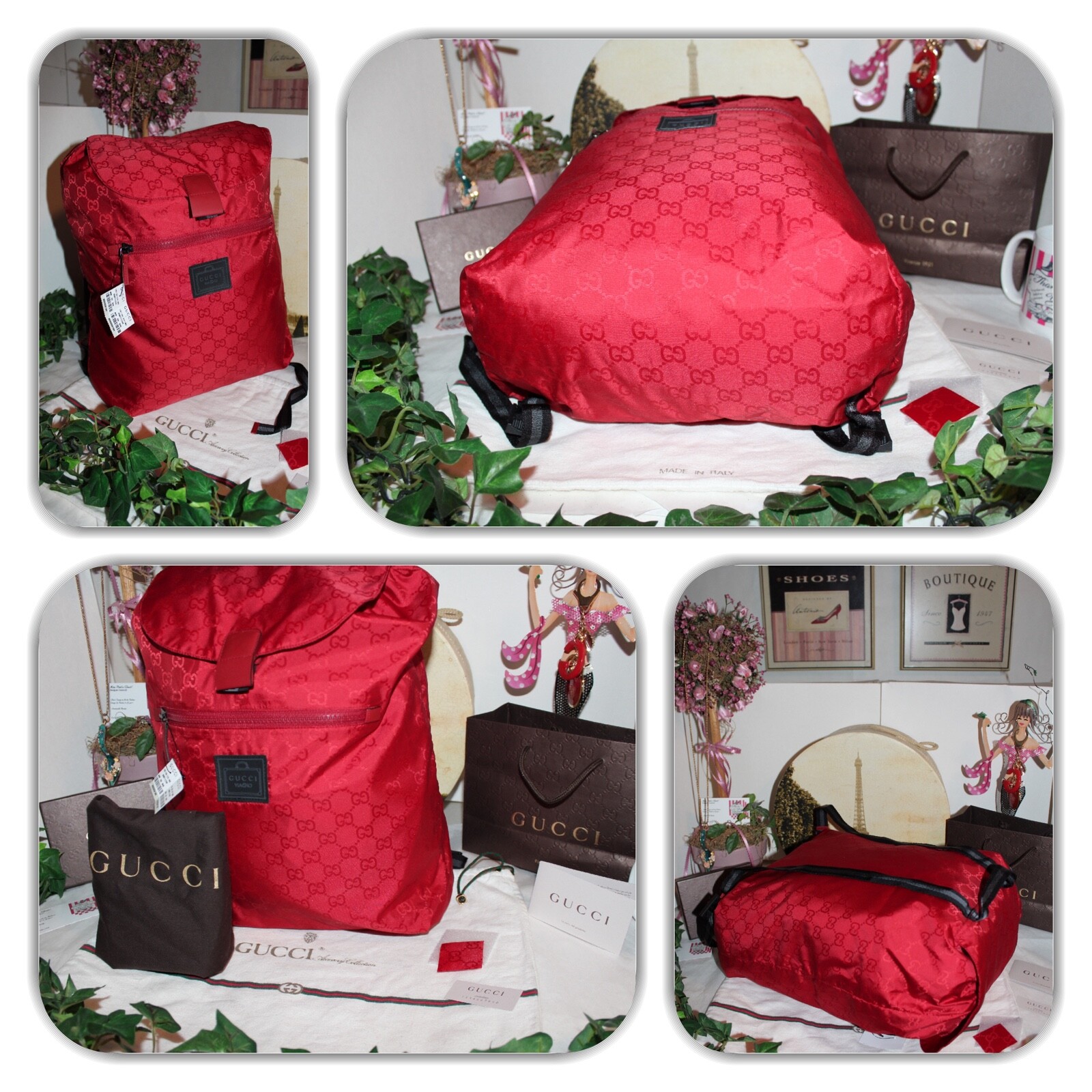 GUCCI RUCKSACK GUCCISSIMA RED SIGNATURE GG MONOGRAM FOLD UP BACKPACK! image 7