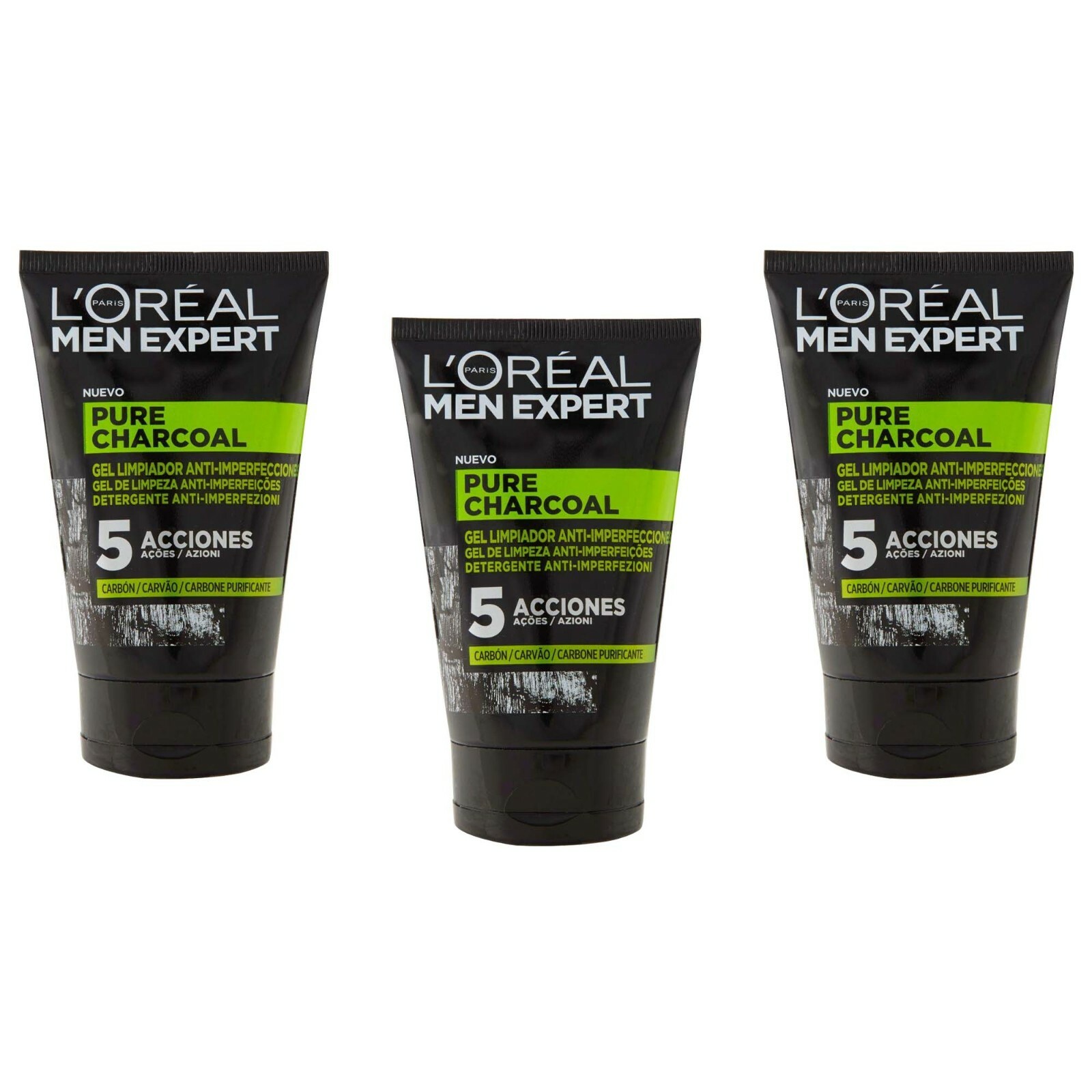 3pz L'OREAL men expert PURE CHARCOAL detergente gel viso anti-imperfezioni 100ml