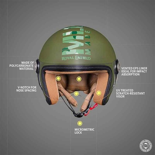 ROYAL ENFIELD "CHOPPER MLG CAMO HELMET WITH CLEAR VISOR BATTLE GREEN" - Picture 6 of 8