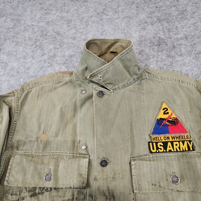 ＷＷ２USNavyFLIGHTJACKETORIGINAL RESTOABASE VTG WW2 HBT Mens 36R US Army 2nd Armored Division He*ll On