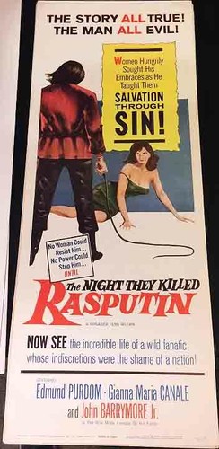 NIGHT THEY KILLED RASPUTIN! '60  J.D.BARRYMORE ORIGINAL U.S. INSERT FILM POSTER!