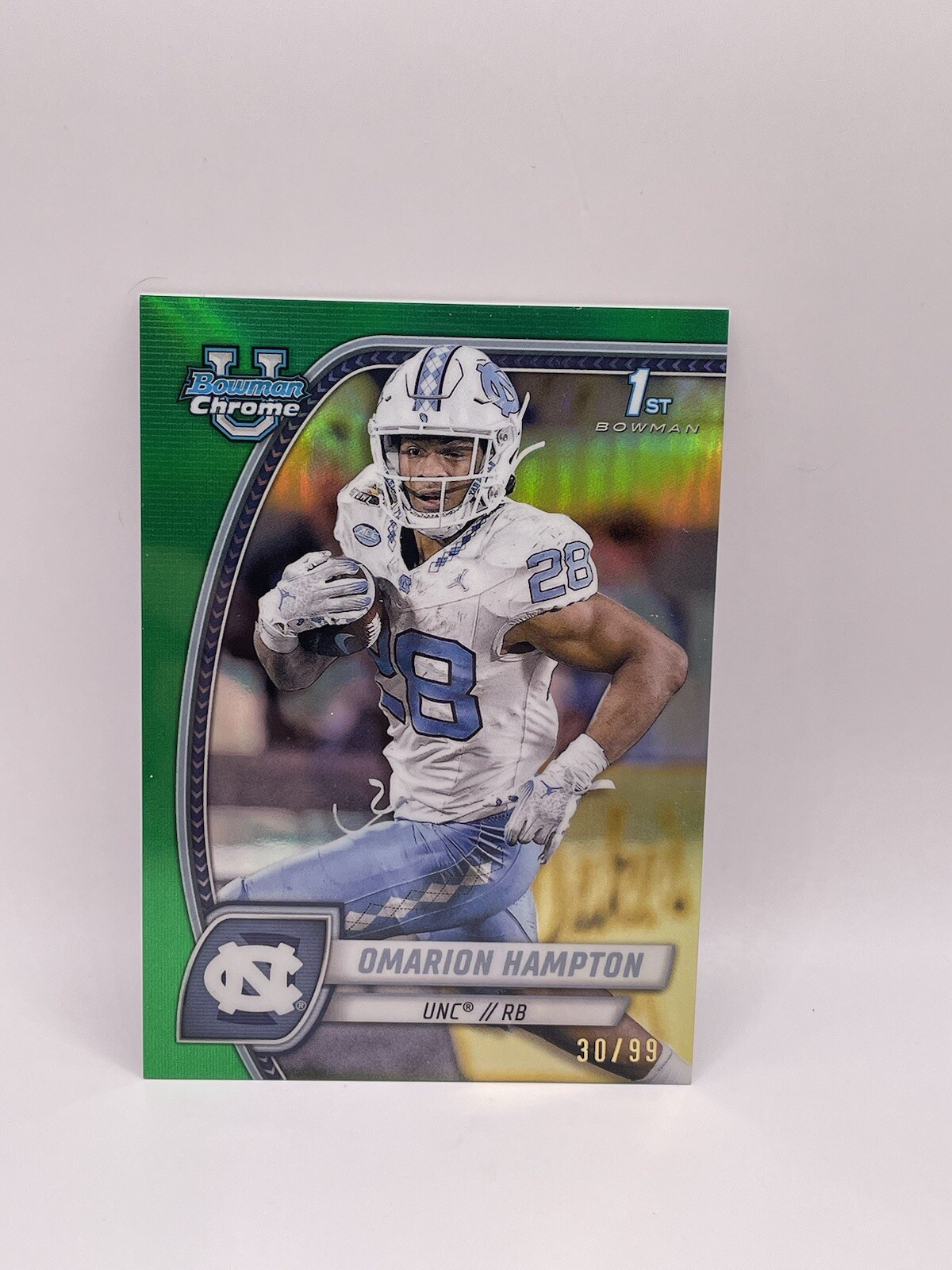 2024 Bowman Chrome U 1st Omarion Hampton Green Refractor #198 Chargers #d /99