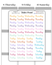 Small Rainbow Days of the Week Script Planner Sticker, Journaling Stickers