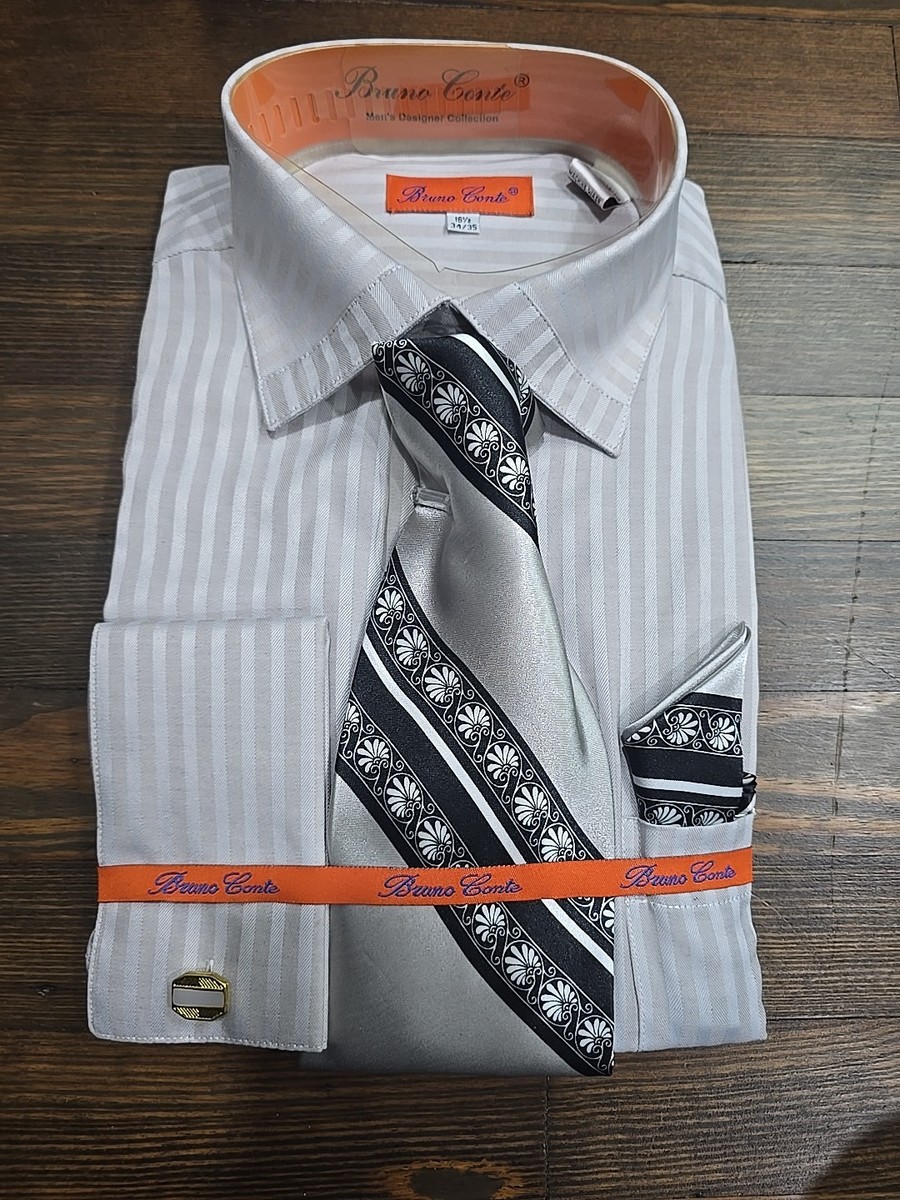 bruno conte dress shirt Bruno Conte Men's Size 16 1/2 French Cuff Dress Shirt