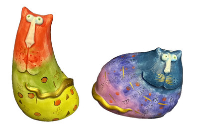Joy Cats Studio Colorful Whimsical Cats Salt & Pepper Shakers Ceramic EUC